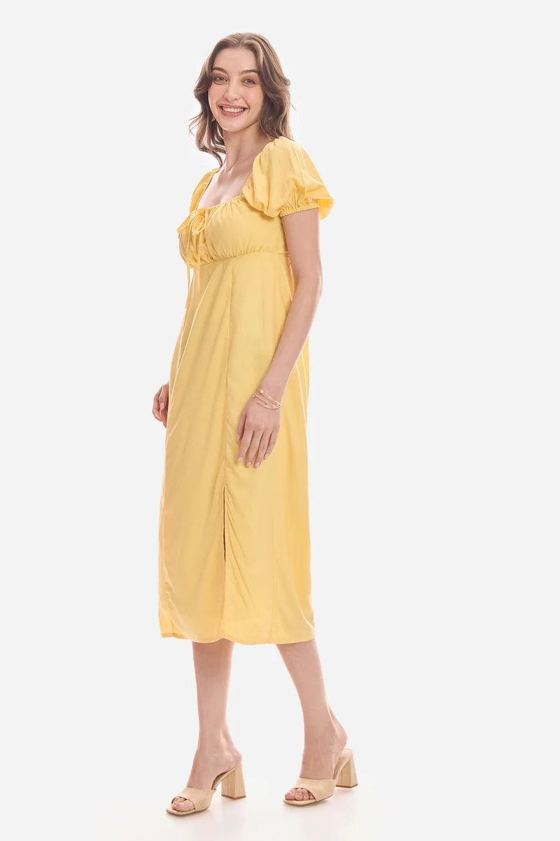 Virgio  Abstract Viscose Puff Sleeve Dress for Women for Women | Best Price UAE