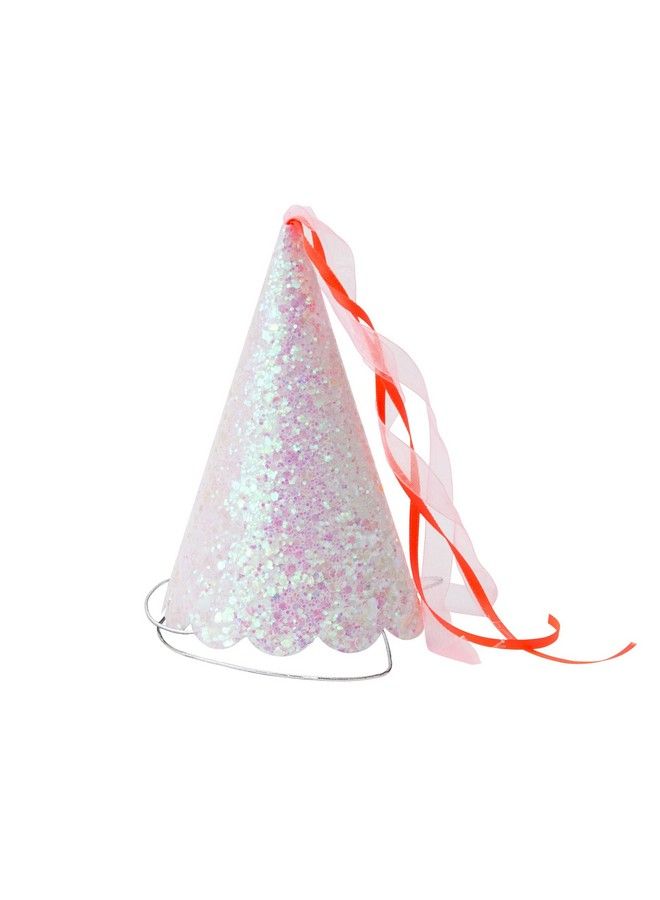 Meri Meri Magical Princess Party Hats  Pack Of 8  Pink & Neon Coral Tassels With Scallop Edge - Image 1