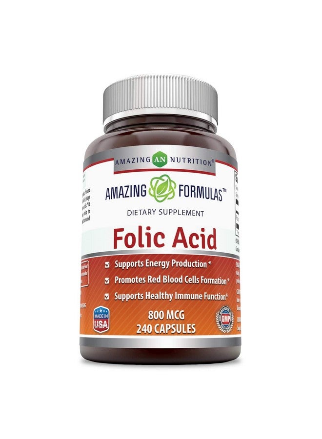 Amazing Nutrition أحماض الفوليك من Amazing Formulas 800 ميكروغرام 240 كبسولة خالية من الغلوتين تقدم دعم الطاقة تدعم إنتاج خلايا الدم الحمراء تعزز الجهاز المناعي * - Image 1