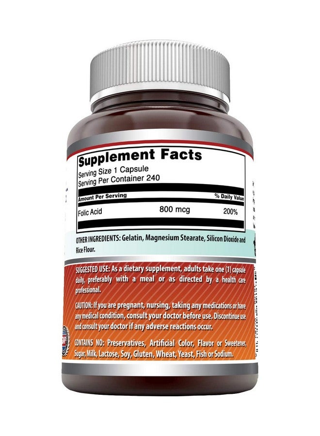 Amazing Nutrition أحماض الفوليك من Amazing Formulas 800 ميكروغرام 240 كبسولة خالية من الغلوتين تقدم دعم الطاقة تدعم إنتاج خلايا الدم الحمراء تعزز الجهاز المناعي * - Image 3