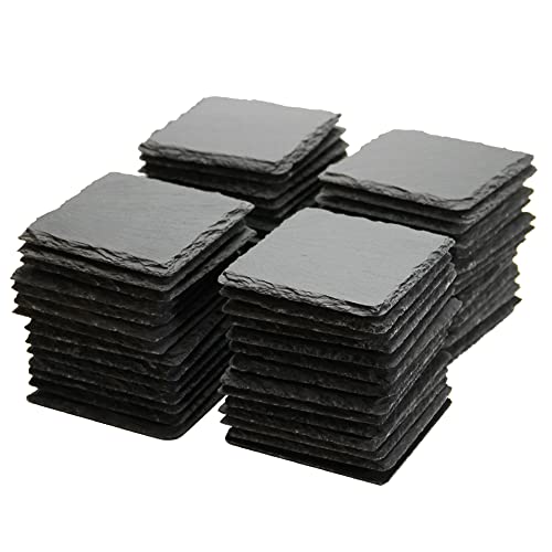 MONKEY SUN MONKEY SUN 60 Pack 4 x 4 Inch Gorgeous Black Slate Stone Coasters Bulk Square Slate Stone Cup Coaster for Drink Bar Kitchen Home Handmade Natural Rough Edge Set of 60 