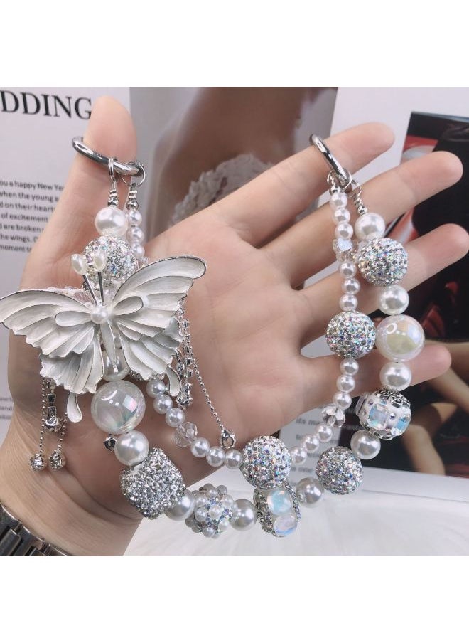 Generic - Tassel Butterfly Mobile Phone Chain Heavy Industry Diamond Double-layer Mobile Phone Pendant Versatile Bag Chain Live Broadcast Hot Style-Specifications:B6-A White - Image 1