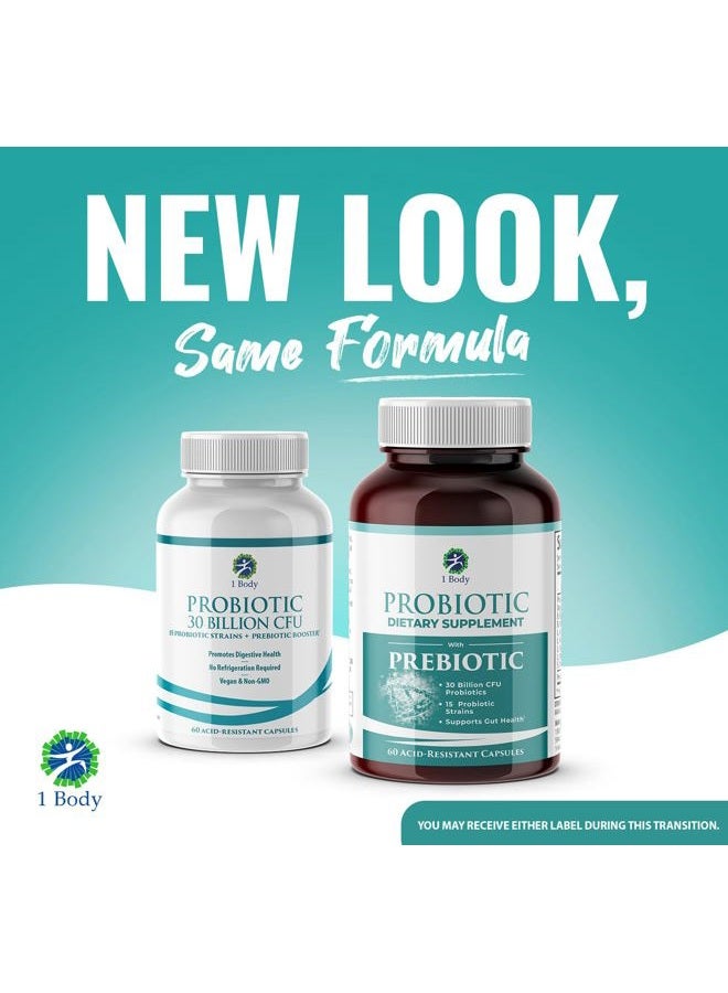 1 Body 30 Billion CFU Probiotic Supplement with Prebiotics – Patented Acid Resistant Capsules to Promote Gut Health, Support Immune System – Probiotics for Women and Men - 60 Vegetarian Capsules - Image 3