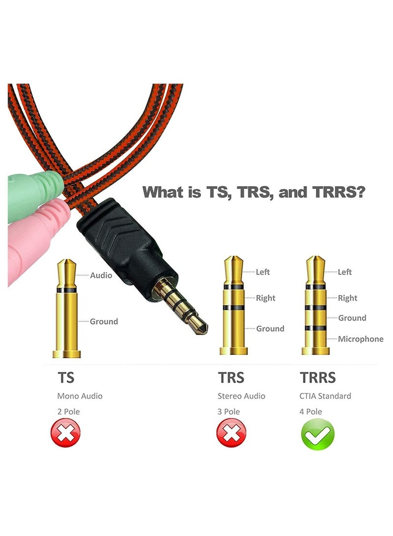 Y&D Headset 3.5mm Female to 2 Male Y Splitter Cable for PC Jack Headphones Adapter Convertors Simultaneously with Headphone Audio/Microphone Transform Computer (2 1 Male) - Image 3