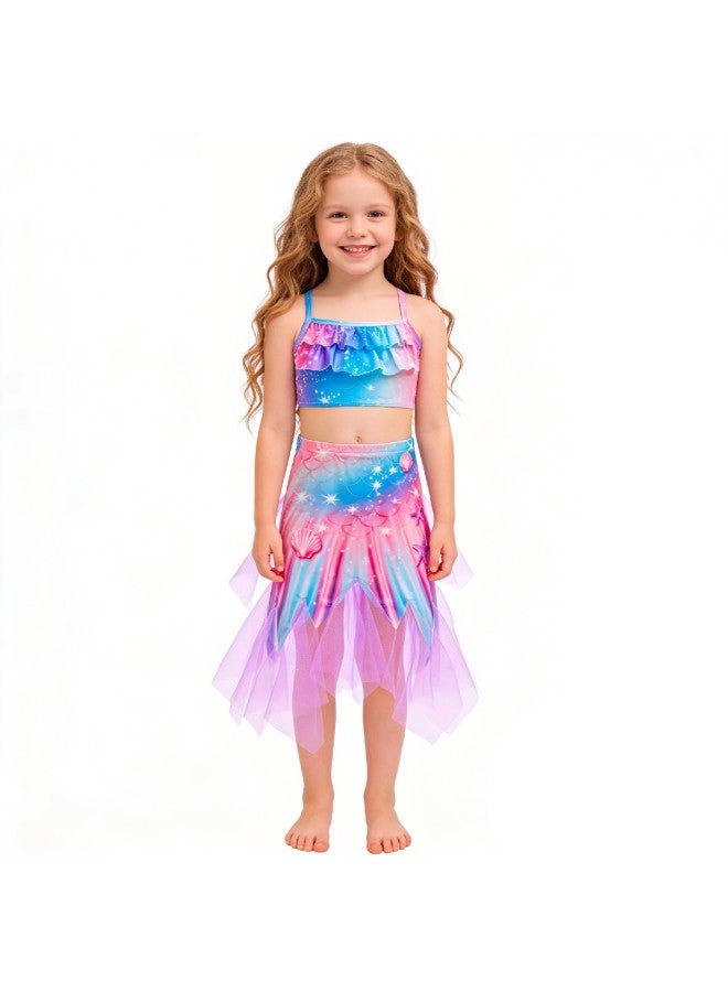 Mermaid Costume Dress - Girls Mermaid Fishtail Costume Dress - Cx62 (three-piece set), 130 - Princess Dress Up, Halloween Cosplay, Fancy Party Wear, Birthday Costume, Fantasy Outfit Swimsuit - Image 3
