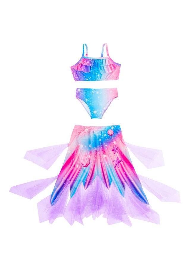 Mermaid Costume Dress - Girls Mermaid Fishtail Costume Dress - Cx62 (three-piece set), 130 - Princess Dress Up, Halloween Cosplay, Fancy Party Wear, Birthday Costume, Fantasy Outfit Swimsuit - Image 4