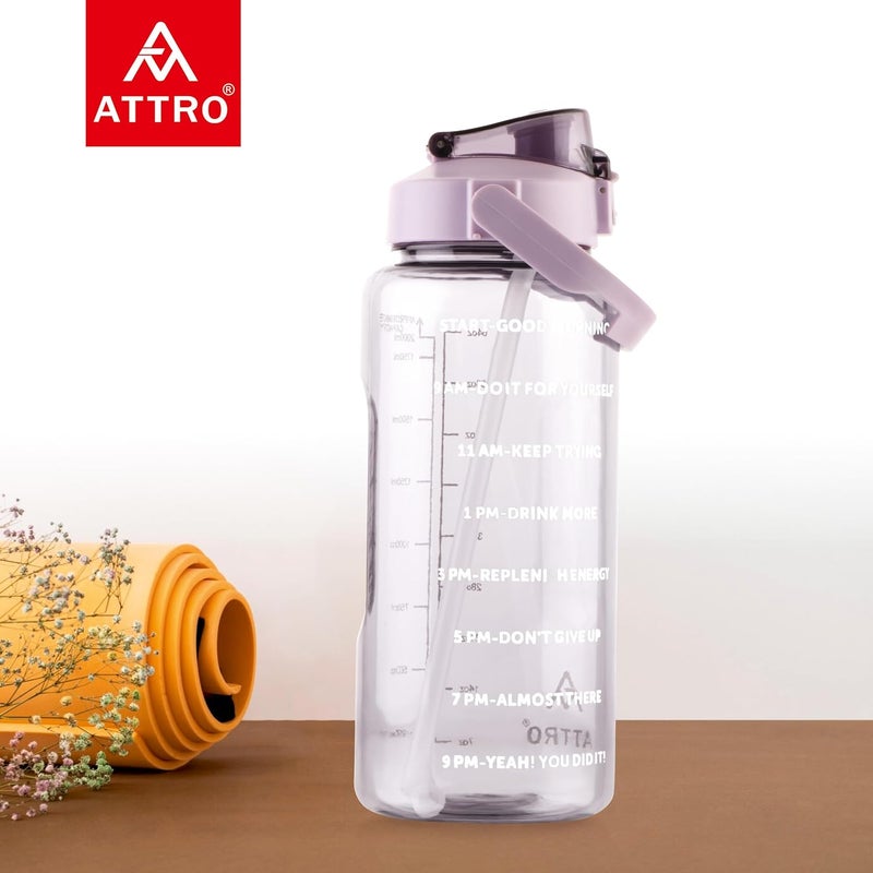 ATTRO زجاجة رياضية بسعة 2 لتر مع اقتباسات وعلامات زمنية مع مقبض سهل الحمل وقشة خالية من BPA، مقاومة للتسرب للجيم، المكتب، التمارين - بنفسجي، بلاستيك - Image 5