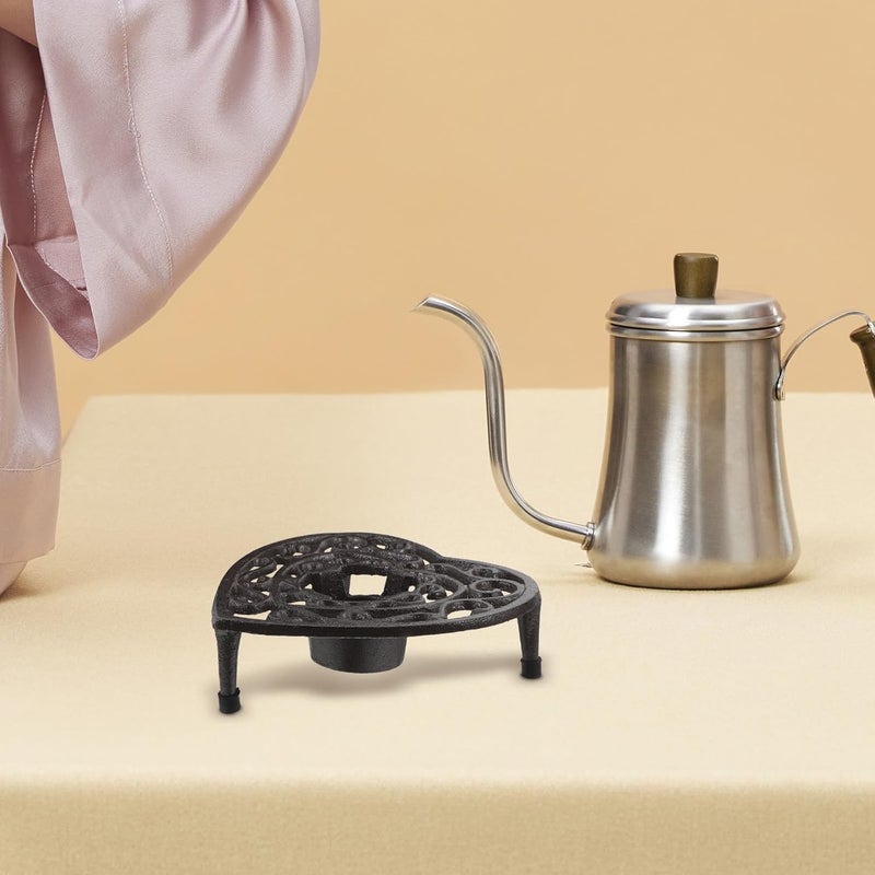 Cast Iron Teapot Warmer Tripod Rack Vintage Kettle Holder Stable Teapot and Food Warmer for Tea Coffee Milk Heating with Tealight Stand Decorative Candle Holder for Home Kitchen - Image 5