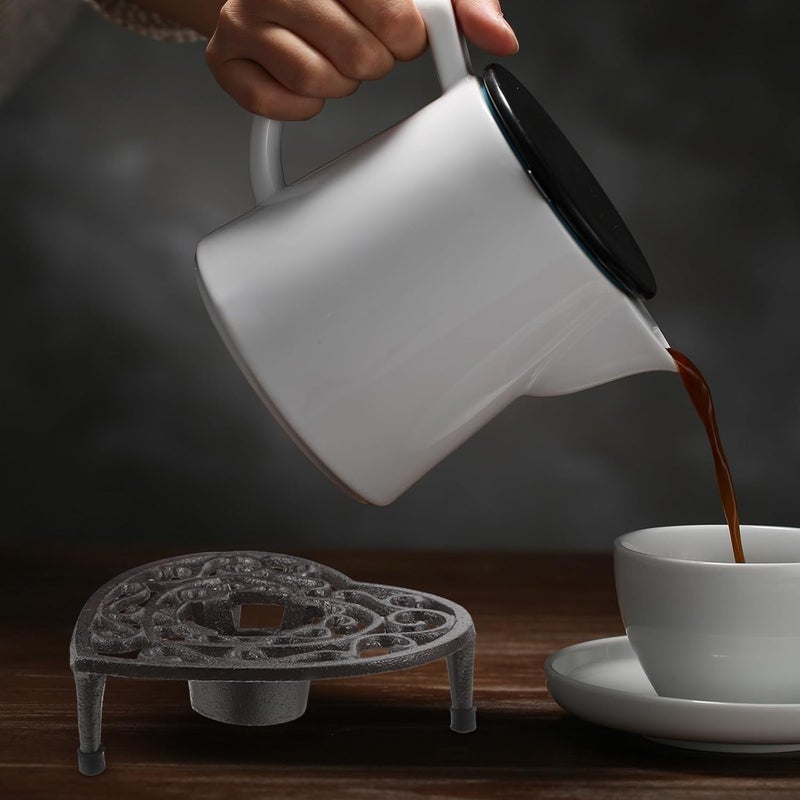 Cast Iron Teapot Warmer Tripod Rack Vintage Kettle Holder Stable Teapot and Food Warmer for Tea Coffee Milk Heating with Tealight Stand Decorative Candle Holder for Home Kitchen - Image 4