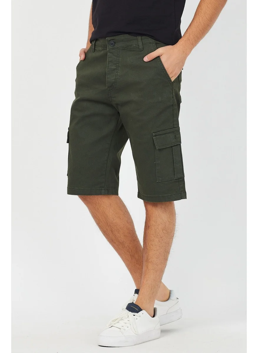 Cool Tarz Cool Style Men's Khaki Cargo Pocket Lycra Shorts