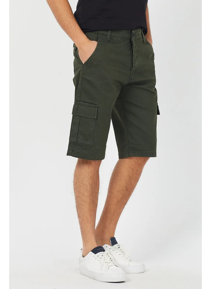 Cool Tarz Cool Style Men's Khaki Cargo Pocket Lycra Shorts