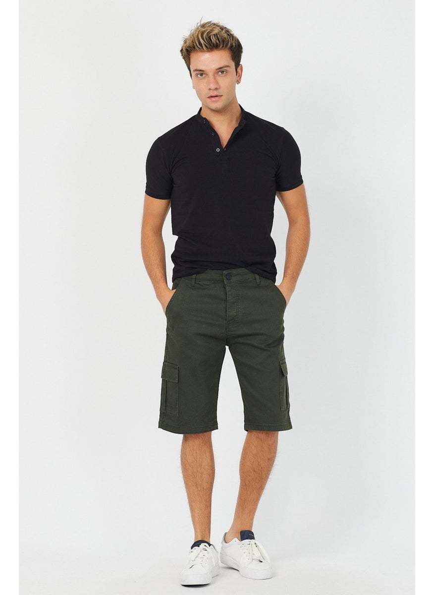 Cool Tarz - Cool Style Men's Khaki Cargo Pocket Lycra Shorts - Image 1