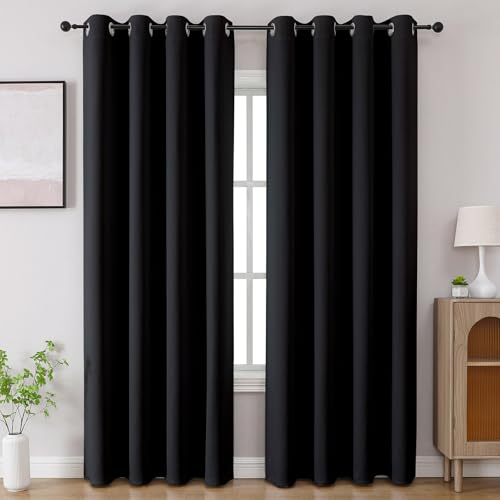 CUCRAF Black Blackout Curtains 84 inch Length 2 Panels Set, Room Darkening Drapes for Living Room Bedroom, Thermal Insulated Light Blocking Grommet Window Curtain (W52 x L84 Inch) - Image 1