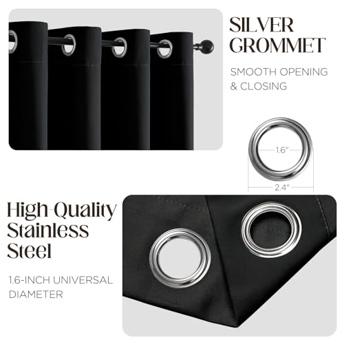 CUCRAF Black Blackout Curtains 84 inch Length 2 Panels Set, Room Darkening Drapes for Living Room Bedroom, Thermal Insulated Light Blocking Grommet Window Curtain (W52 x L84 Inch) - Image 2