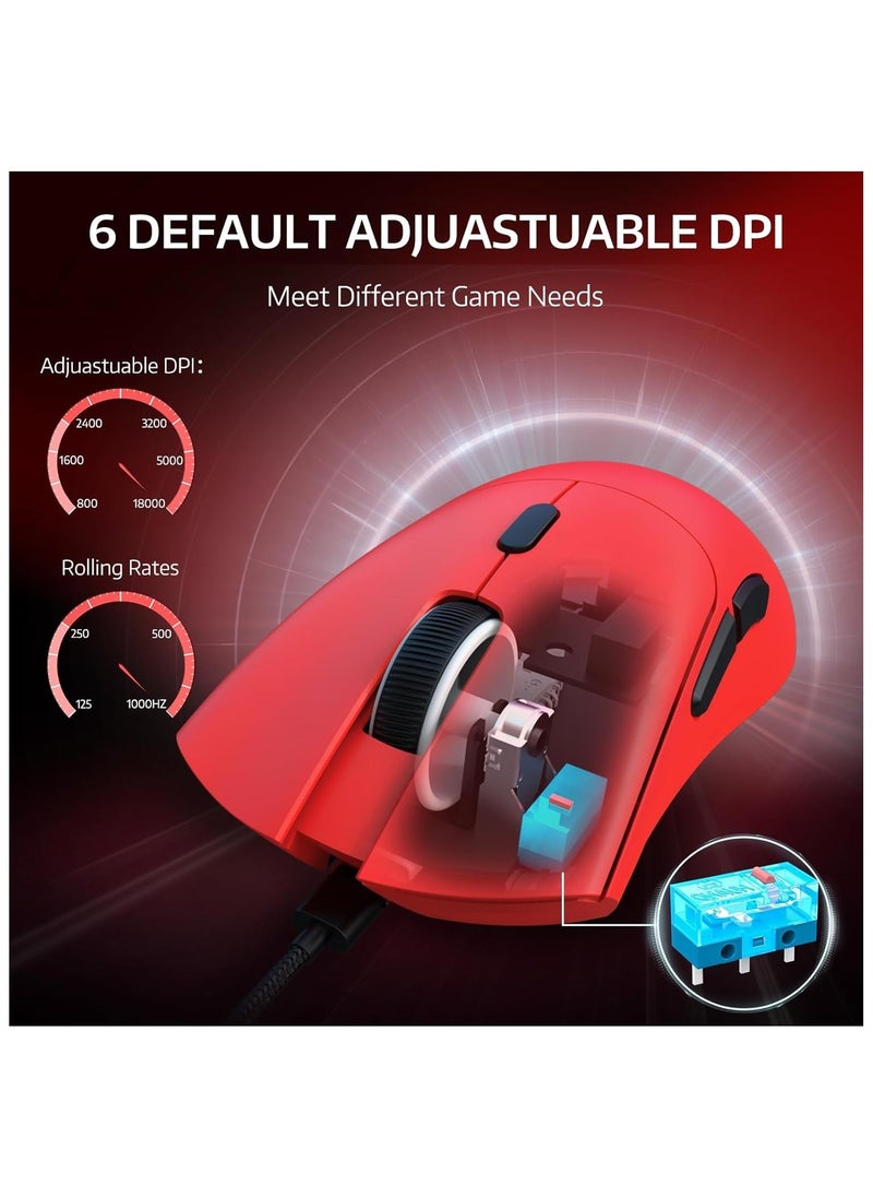 Attack Shark - ATTACK SHARK R1 Wireless Gaming Mouse,Tri-Mode Connection (2.4G/Wired/BT5.2),55g Lightweight,18K DPI Optical Sensor,HUYU 20 Million Key Life,Ergonomic Design,for PC/Laptop/Win/Mac(Red) - Image 1