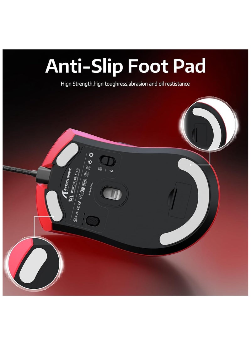 Attack Shark - ATTACK SHARK R1 Wireless Gaming Mouse,Tri-Mode Connection (2.4G/Wired/BT5.2),55g Lightweight,18K DPI Optical Sensor,HUYU 20 Million Key Life,Ergonomic Design,for PC/Laptop/Win/Mac(Red) - Image 1