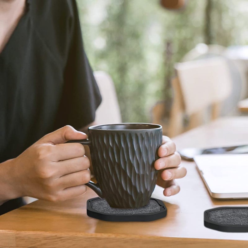 UMIRRO Black Coasters for Drinks for Tabletop Protection with Super Absorbent Felt Pad  Cool Coasters for Wooden Coffee Table  Unique Modern Cup Coasters for Farmhouse  Bar  Office Home  Set of 4 - Image 2