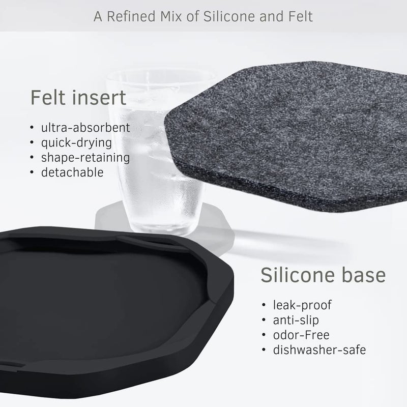 UMIRRO Black Coasters for Drinks for Tabletop Protection with Super Absorbent Felt Pad  Cool Coasters for Wooden Coffee Table  Unique Modern Cup Coasters for Farmhouse  Bar  Office Home  Set of 4 - Image 3
