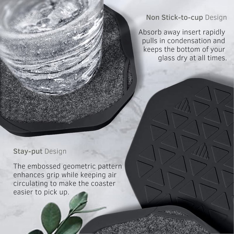 UMIRRO Black Coasters for Drinks for Tabletop Protection with Super Absorbent Felt Pad  Cool Coasters for Wooden Coffee Table  Unique Modern Cup Coasters for Farmhouse  Bar  Office Home  Set of 4 - Image 5