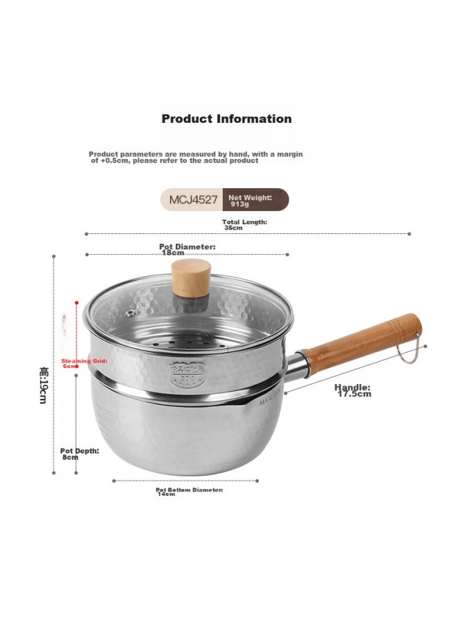 MAX COOK Maxcook Snowflake Pot, Hammered Stainless Steel Milk Pot Steamer Pot With Two Layers, Soup Pot Baby Food Pot, Compatible With Stove Mcj4527 - Image 1