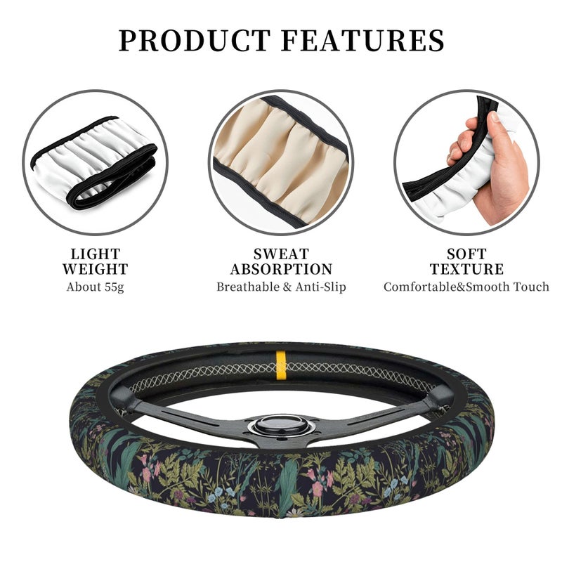 CTVSLFU Steering Wheel Cover Universal Fit Car Interior Accessories for Women 15 Inch Breathable Anti Slip Odorless Neoprene Steering Wheel Cover for Car Decor Protector - Vintage Daisy Dandelion Flower 012 - Image 2