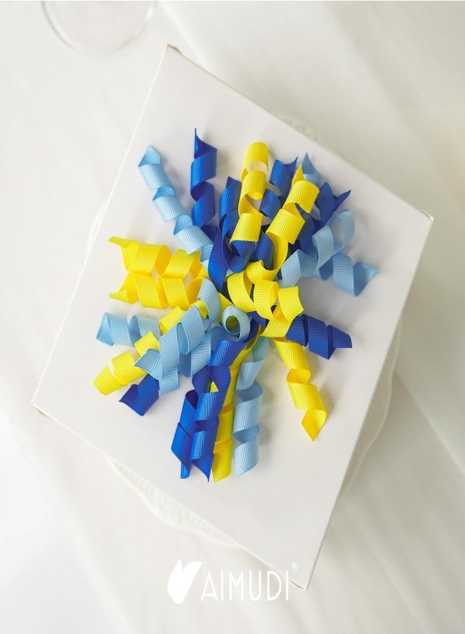 AIMUDI Baby Blue and Yellow Curly Bows 4" Baby Boy Gift Bow Self Adhesive Baby Shower Bows for Gift Wrapping Gender Reveal Twist Tie Bow for Treat Bags Gift Bags Party Decorations - 6 Counts - Image 3