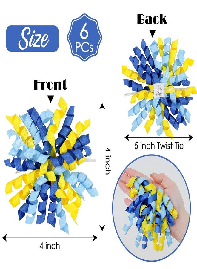 AIMUDI Baby Blue and Yellow Curly Bows 4" Baby Boy Gift Bow Self Adhesive Baby Shower Bows for Gift Wrapping Gender Reveal Twist Tie Bow for Treat Bags Gift Bags Party Decorations - 6 Counts - Image 2