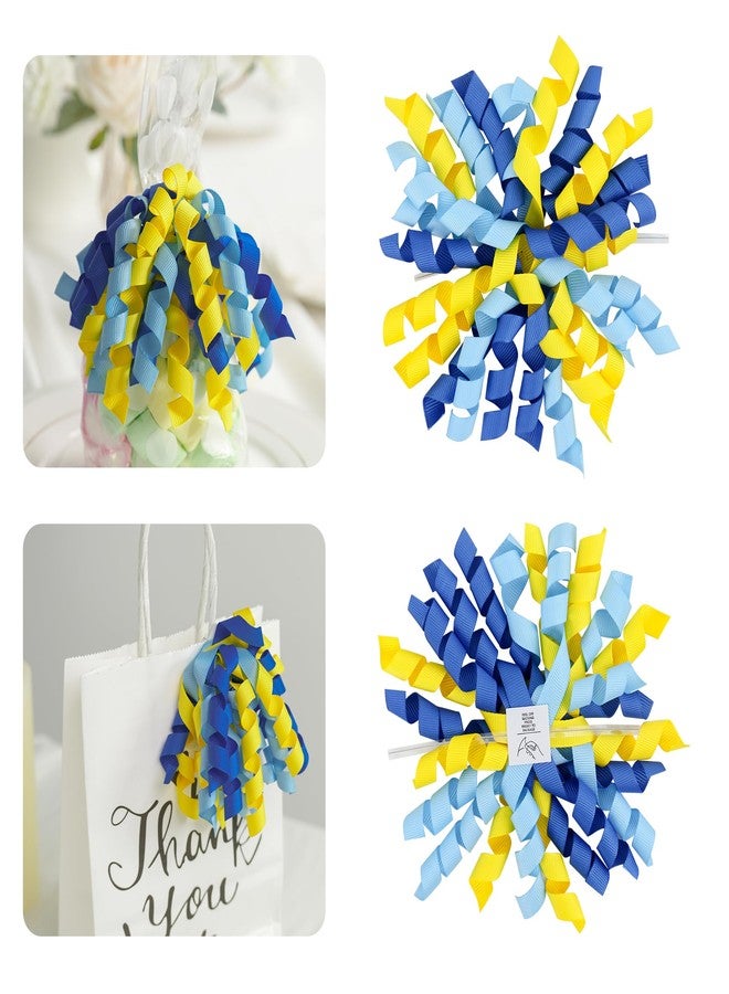 AIMUDI Baby Blue and Yellow Curly Bows 4" Baby Boy Gift Bow Self Adhesive Baby Shower Bows for Gift Wrapping Gender Reveal Twist Tie Bow for Treat Bags Gift Bags Party Decorations - 6 Counts - Image 1
