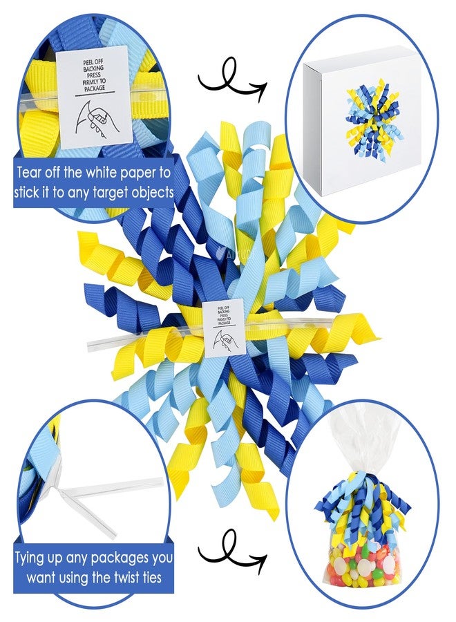 AIMUDI Baby Blue and Yellow Curly Bows 4" Baby Boy Gift Bow Self Adhesive Baby Shower Bows for Gift Wrapping Gender Reveal Twist Tie Bow for Treat Bags Gift Bags Party Decorations - 6 Counts - Image 4