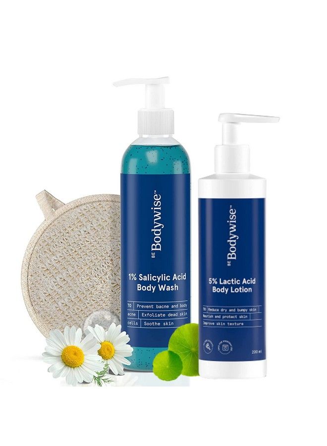 Be Bodywise 1% Salicylic Acid Bodywash 375 Ml With Loofah & 5% Lactic Acid Lotion 200 Ml For Women ; Helps To Prevent Body Acne Cleanses Skin & Nourishes Skin ; Paraben And Sls Free - Image 2