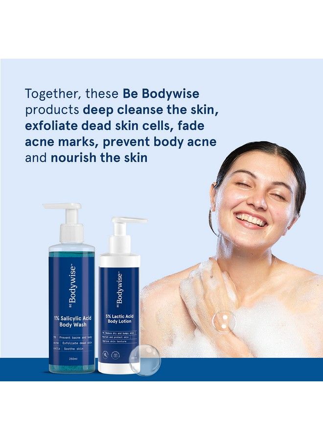 Be Bodywise 1% Salicylic Acid Bodywash 375 Ml With Loofah & 5% Lactic Acid Lotion 200 Ml For Women ; Helps To Prevent Body Acne Cleanses Skin & Nourishes Skin ; Paraben And Sls Free - Image 4