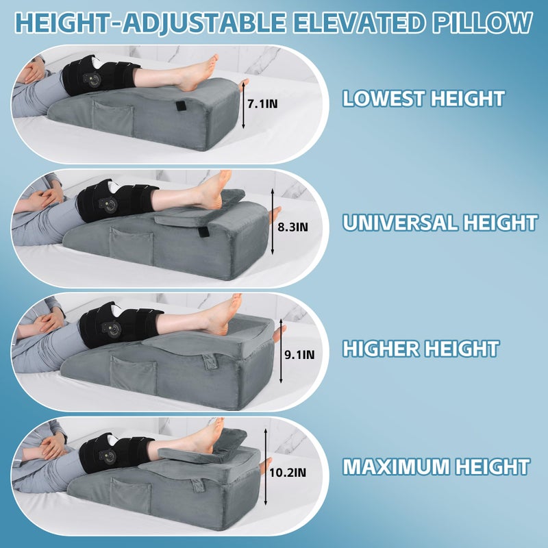 ROYALAY Adjustable Leg Elevation Pillows for After Surgery, Leg Wedge Pillow After Knee Replacement Post Surgery with Machine Washable Cover, Height Adjustable Knee Wedges - Image 3