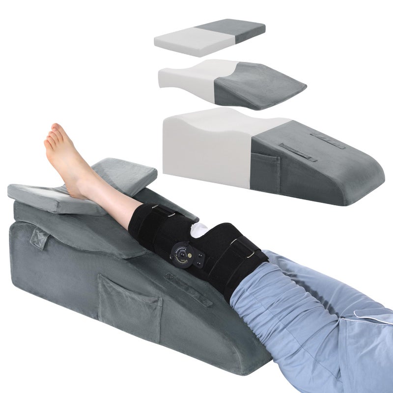 ROYALAY Adjustable Leg Elevation Pillows for After Surgery, Leg Wedge Pillow After Knee Replacement Post Surgery with Machine Washable Cover, Height Adjustable Knee Wedges - Image 1