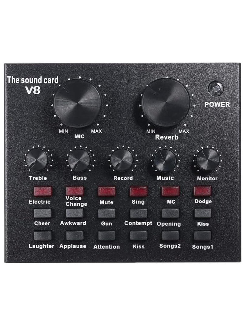 V8 Multifunctional Live Sound Card USB Audio Interface Intelligent Volume Adjustable Audio Mixer Sound Card for Recording Hosting Speech  - Image 1