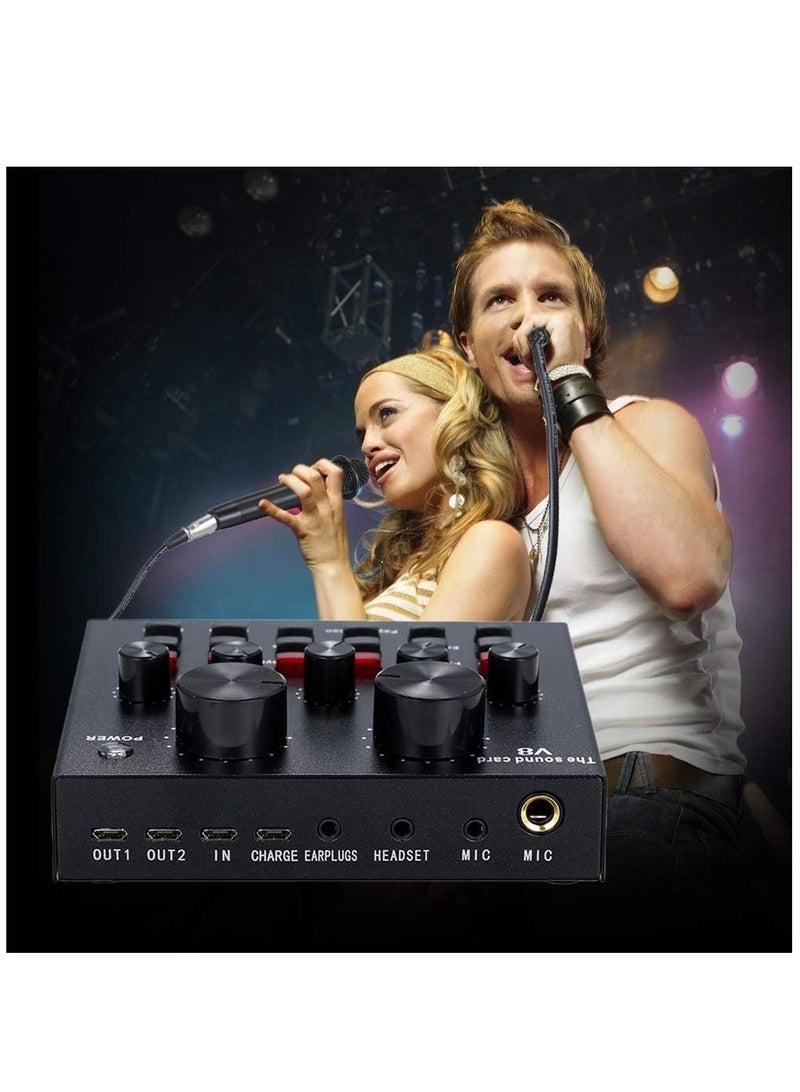 V8 Multifunctional Live Sound Card USB Audio Interface Intelligent Volume Adjustable Audio Mixer Sound Card for Recording Hosting Speech  - Image 2