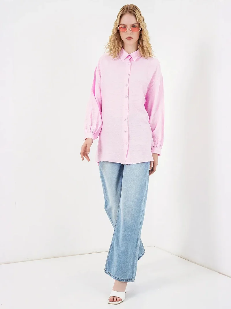 بيغ دارت BDART Oversized Textured Long Blouse with Shirt Collar
