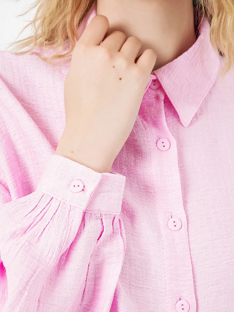 Big Dart Carnation Pink BDART Oversized Textured Long Blouse with Shirt Collar for Women | Best Price UAE