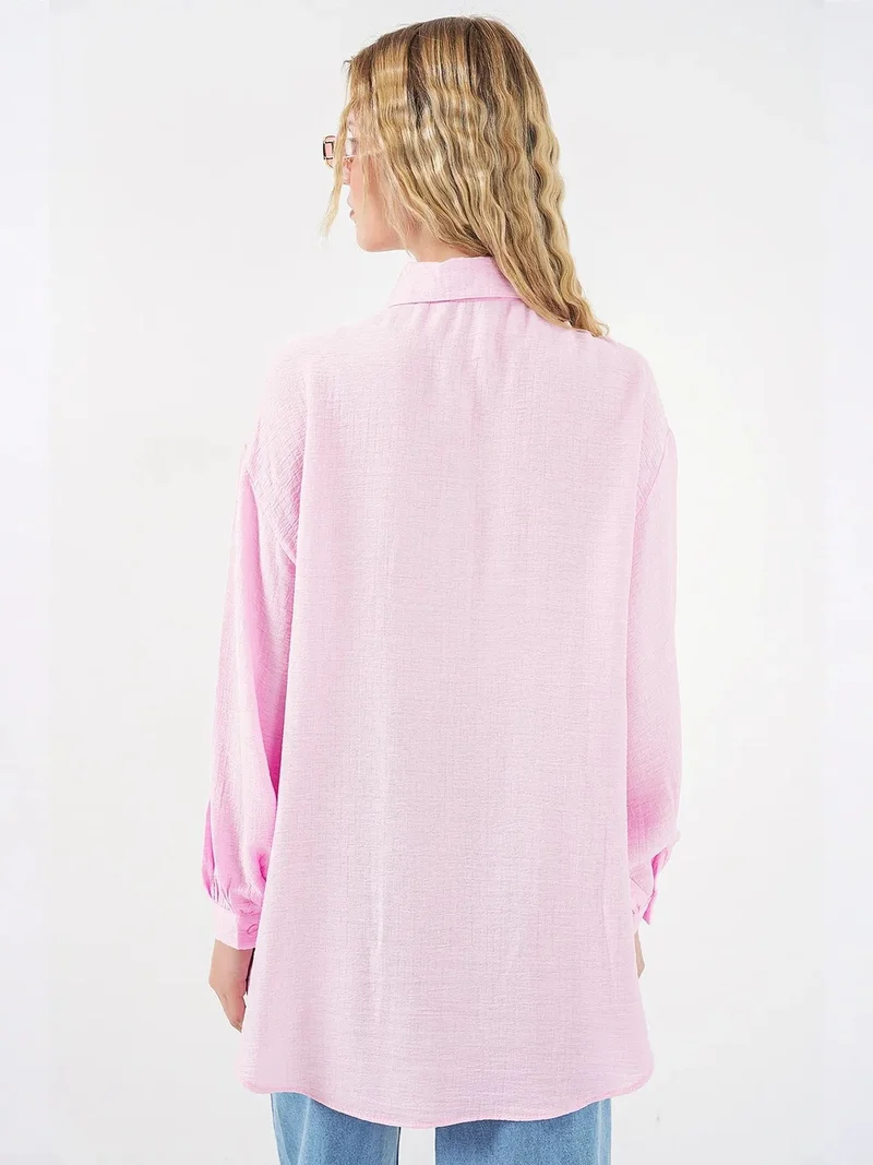 Big Dart Carnation Pink BDART Oversized Textured Long Blouse with Shirt Collar for Women | Best Price UAE