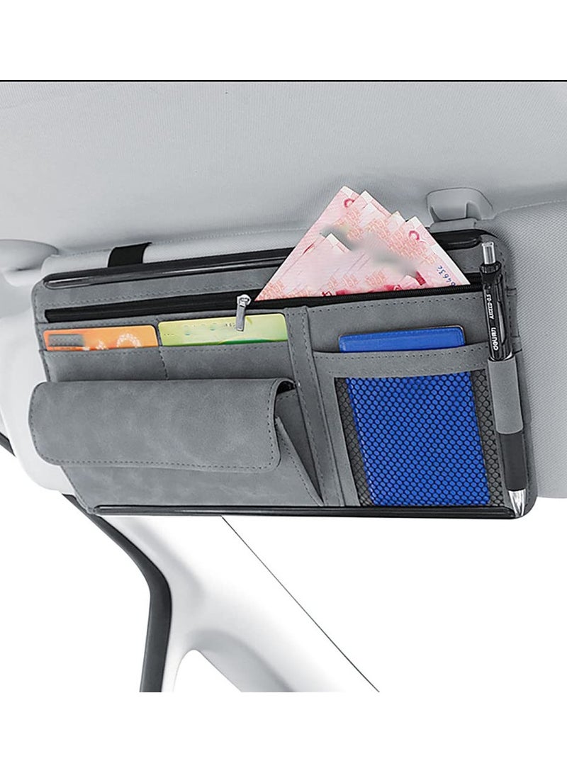 SOLARAE Car Sun Visor Organizer, Auto Interior Accessories Storage Pocket Organizer with Multi-Pocket Net Zipper Pouch Sunglass Holder for Car Truck SUV Case Bag for Card License Registration - Image 1