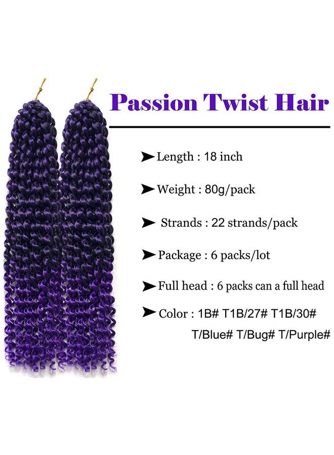 YOROSTAR 6 Packs Passion Twists Hair 18Inch Ombre Purple Water Wave Crochet Hair Synthetic Crochet Hair Passion Twist Long Bohemian Locs Braiding Hair Extensions (T1B/Purple 18 6 Packs) - Image 3