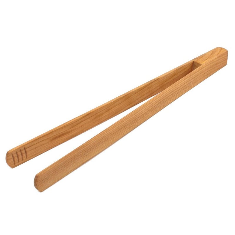 Premium Cherry Wood Toaster Tongs 12Inch EasyGrip HeatResistant Wooden Tongs for Toast Salad Meat Vegetables Grilling