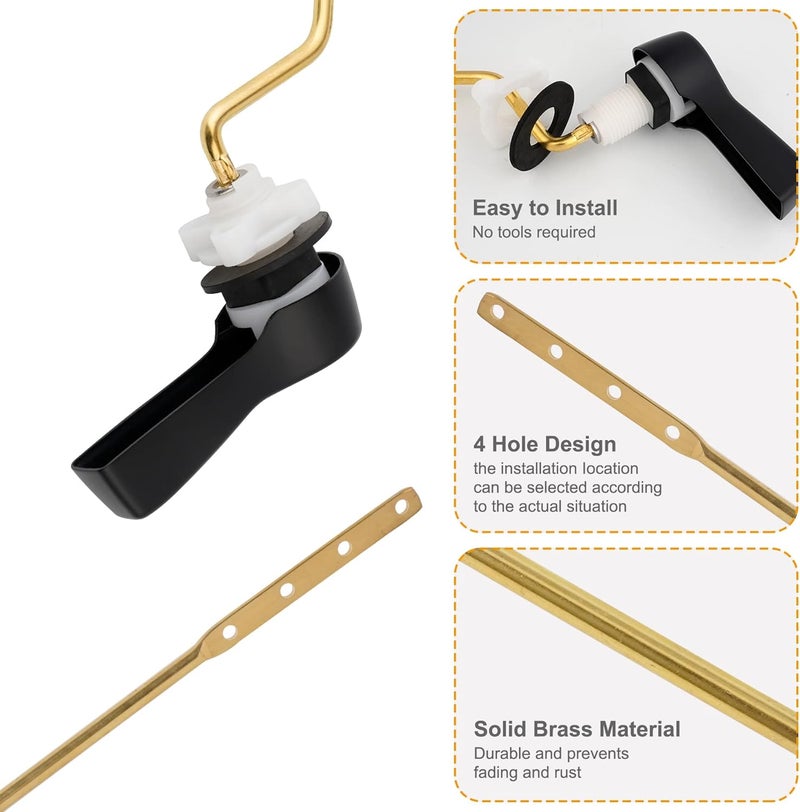Hibbent 2 Pack Universal Side Mount Toilet Handle Angle-Mount Adjustable Tank Flush Lever Replacement Handle with 2 Pieces Stainless Steel Flapper Chains for Most Side Mount Toilets-Matte Black - Image 2