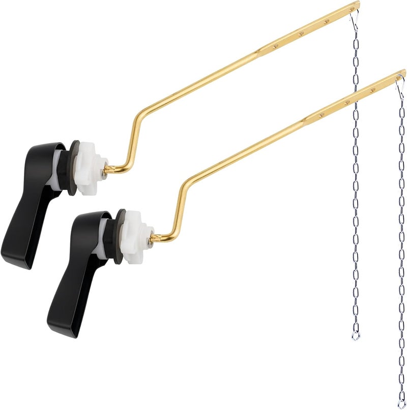 Hibbent 2 Pack Universal Side Mount Toilet Handle Angle-Mount Adjustable Tank Flush Lever Replacement Handle with 2 Pieces Stainless Steel Flapper Chains for Most Side Mount Toilets-Matte Black - Image 1