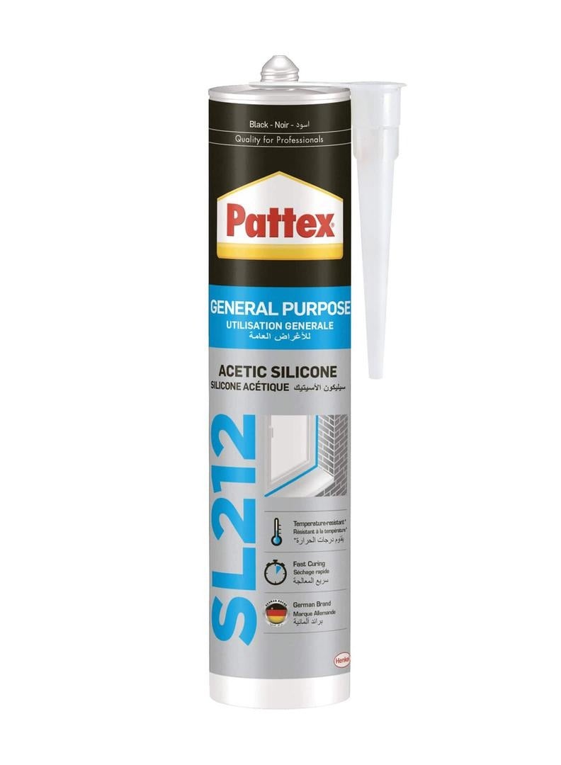 باتكس باتتكس سيليكون أسيتيك متعدد الاستخدامات SL212 باللون الأسود - مانع تسرب سيليكوني عالي الجودة للاستخدامات العامة الداخلية والخارجية - يتميز بقوة التصاق فائقة ومرونة تدوم طويلاً ومقاومة ممتازة للماء والرطوبة والعوامل الجوية المختلفة - سهل التطبيق والاستخدام - Image 1