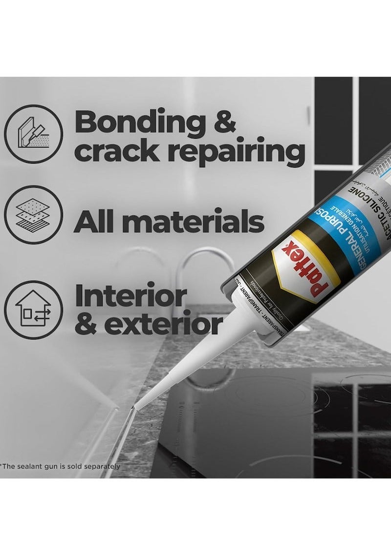 باتكس باتتكس سيليكون أسيتيك متعدد الاستخدامات SL212 باللون الأسود - مانع تسرب سيليكوني عالي الجودة للاستخدامات العامة الداخلية والخارجية - يتميز بقوة التصاق فائقة ومرونة تدوم طويلاً ومقاومة ممتازة للماء والرطوبة والعوامل الجوية المختلفة - سهل التطبيق والاستخدام - Image 2