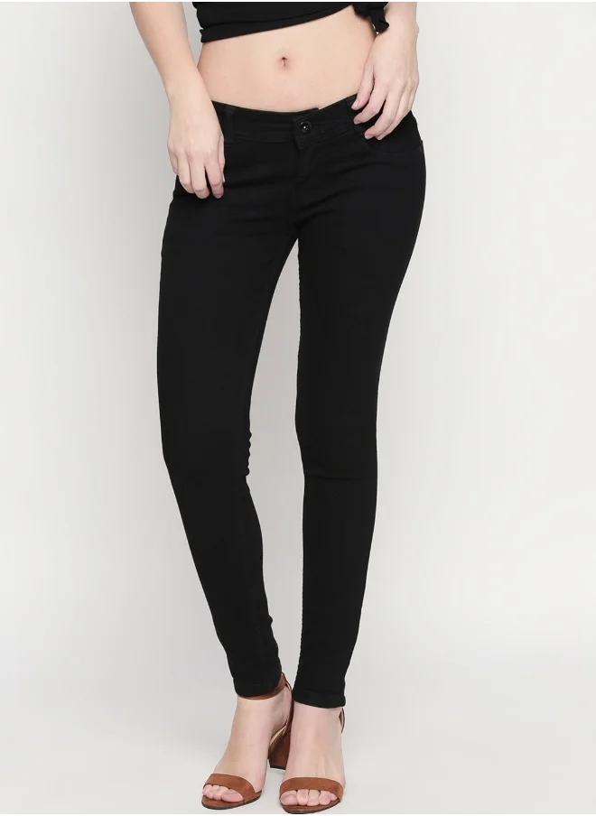 HIGH STAR Women Black Slim Fit Mid-Rise Clean Look Stretchable Jeans