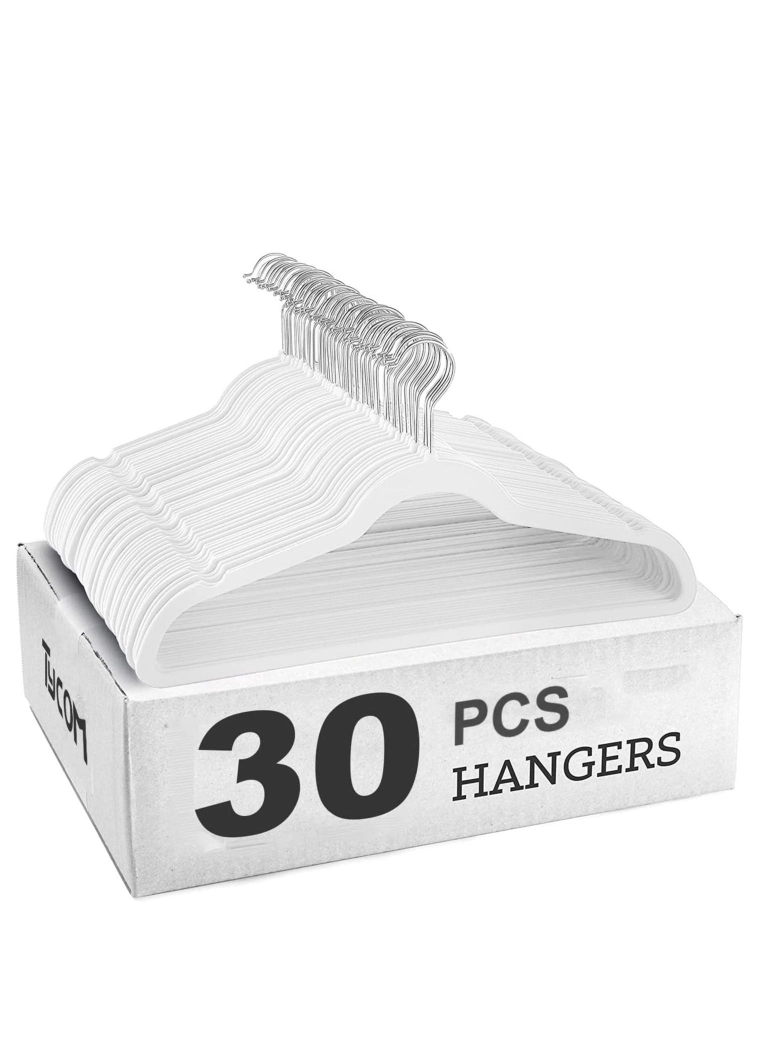 Non-Slip Velvet Hangers - Suit Hangers (30 Pack) Ultra Thin Space Saving 360 Degree Swivel Hook Clothes Hangers Hold Up-to 10 Lbs, for Coats, Jackets, Pants, Dress Clothe- (30p White) 