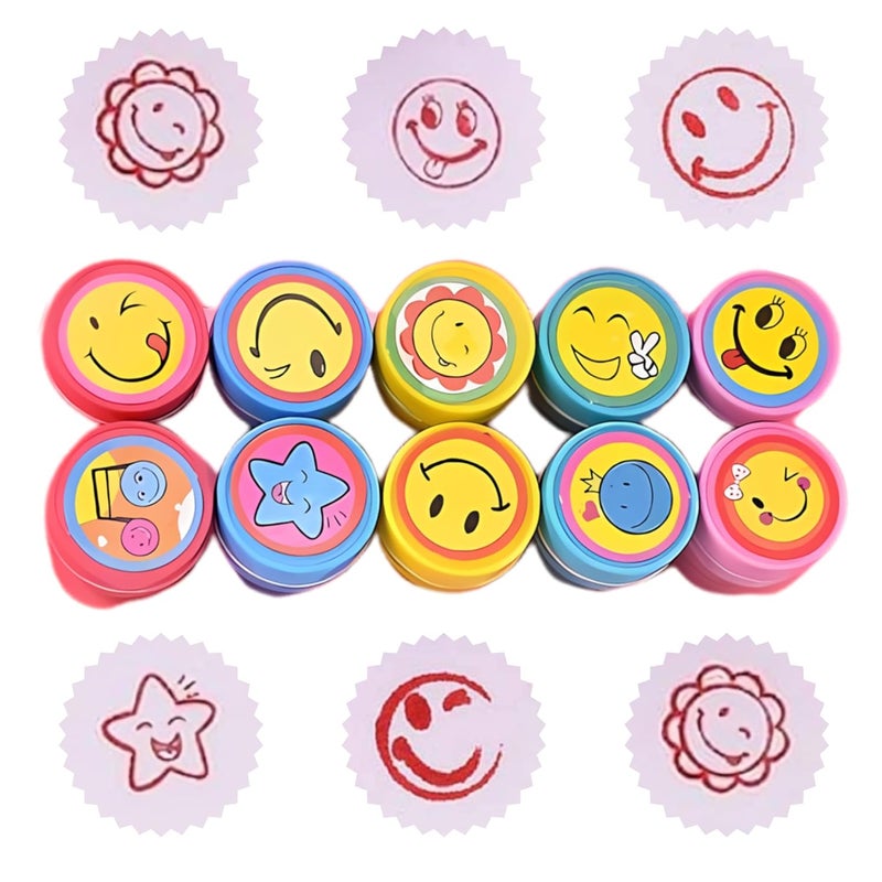 Oytra Oytra Emoji Stamps for Kids Set of 10 Stationery Rubber Self Inking Stamp for Smile Reward Appreciation Motivation Teachers Students Scrapbooking Art Craft Birthday Gift - Image 1