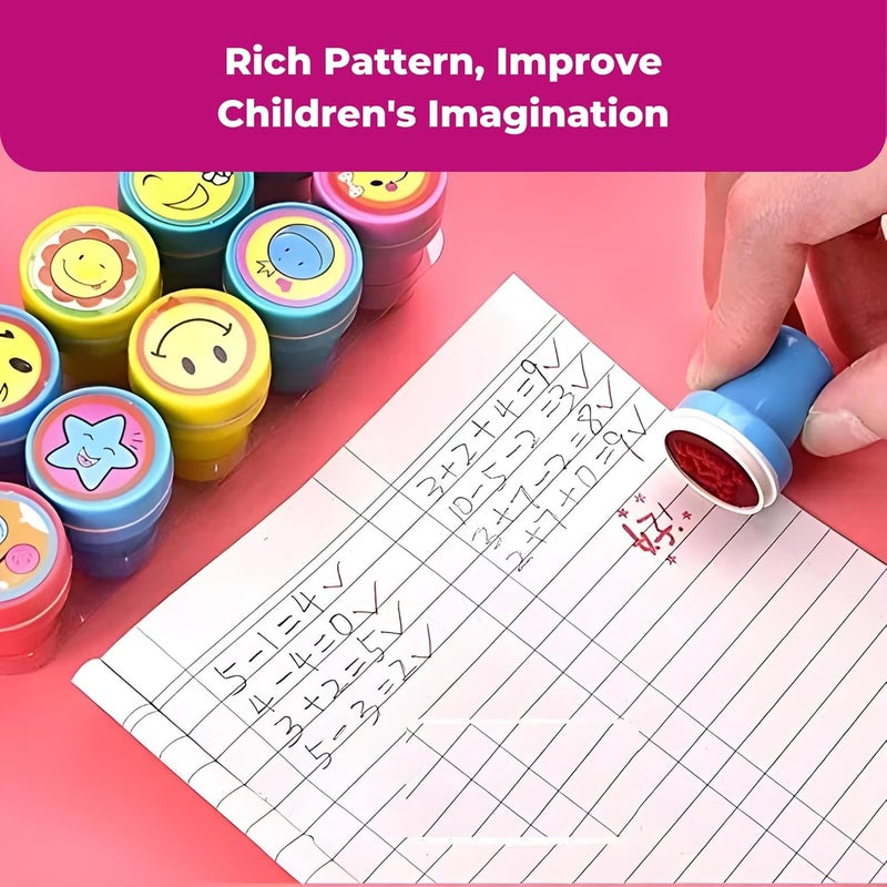 Oytra Oytra Emoji Stamps for Kids Set of 10 Stationery Rubber Self Inking Stamp for Smile Reward Appreciation Motivation Teachers Students Scrapbooking Art Craft Birthday Gift - Image 2