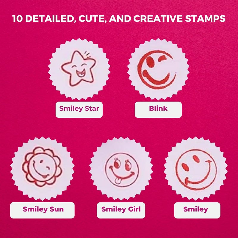 Oytra Oytra Emoji Stamps for Kids Set of 10 Stationery Rubber Self Inking Stamp for Smile Reward Appreciation Motivation Teachers Students Scrapbooking Art Craft Birthday Gift - Image 4